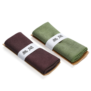 棉质茶巾茶则茶托组合  吸水加厚茶桌布竹制茶则带托茶具配件