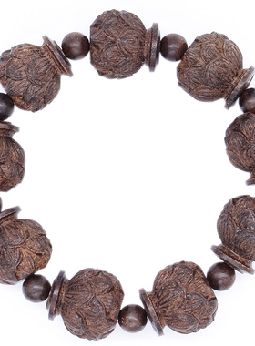 沉香木雕刻莲花十八珠档位珠紫檀