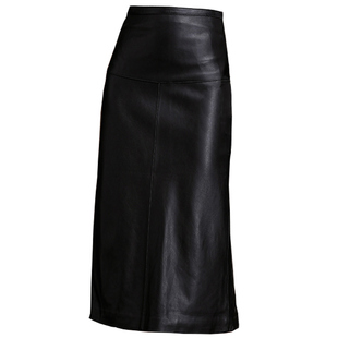 轻奢海宁真皮半身裙女2026春季绵羊皮长裙中长款一步裙开叉包臀裙