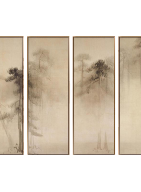 竖版书房禅意客厅中式风古典字画