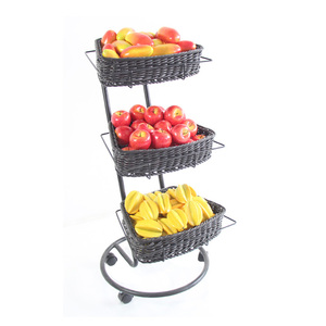 三层移动蔬菜水果篮藤篮仿藤编织篮三层果盘超市展示架子方形圆形