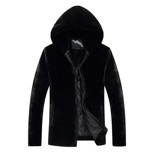 仿真貂皮皮草男懒兔毛短款外套人造颗粒绒薄款环保中老年呢绒大衣