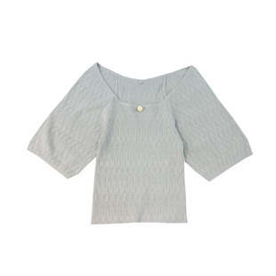 AY To films 温柔风冰丝方领上衣清新一朵小花装饰针织短袖