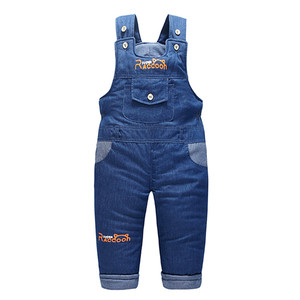 秋冬季婴儿背带裤宝宝棉裤儿童牛仔裤加厚0保暖1长裤子2可开档3岁