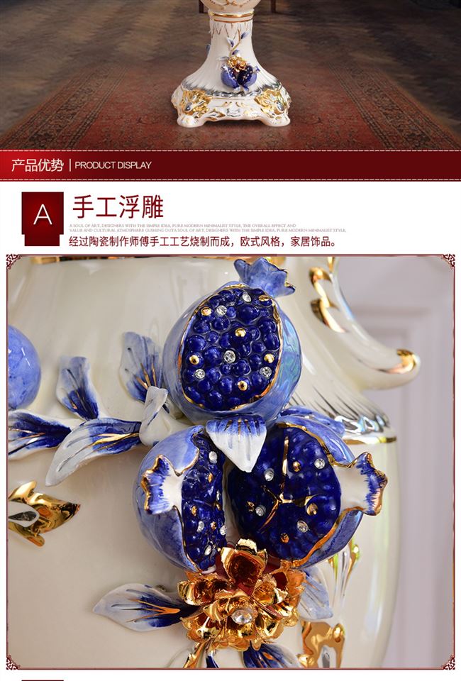 饰品 欧式 陶瓷高落地花瓶客厅插花摆件干花花瓶落地大电视柜家居装