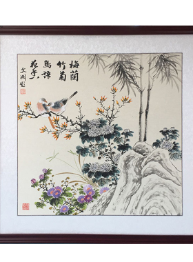 纯手绘真迹餐厅茶室斗方工笔画