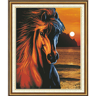 蒙娜丽莎印花十字绣冰与金马到成功5D冰与火马头新款 小幅客厅画