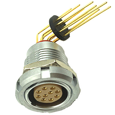 插拨自锁插头ECG90度长弯针PCB焊板双螺母直针航空插座0B金属连接