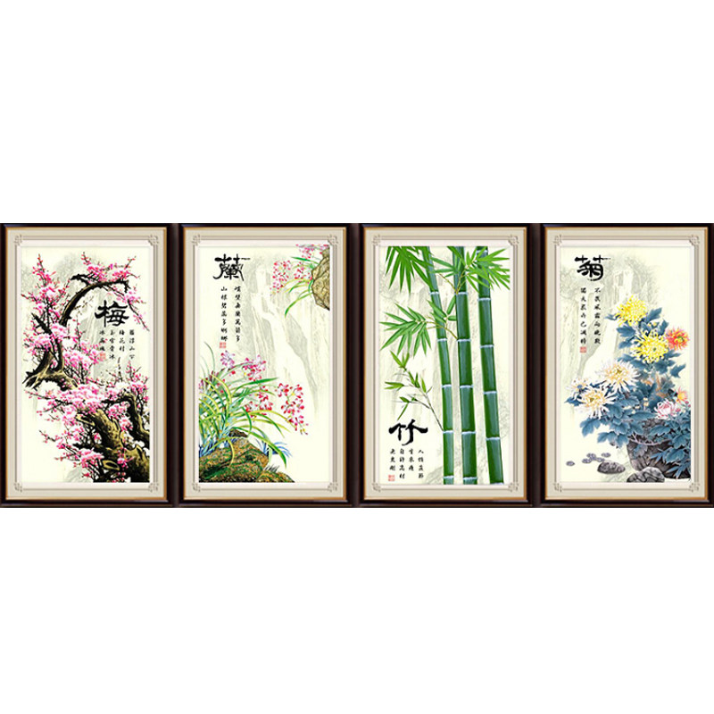 印花十字绣客厅新款大幅风景四联
