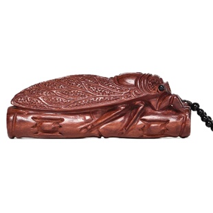 非洲小叶紫檀竹节蝉知了血檀一鸣惊人手把件红木雕挂件摆件升职器