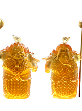 古法琉璃哼哈二将保平安佛像摆件