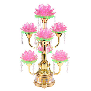 LED九品莲花灯七彩仿水晶旋转佛供灯佛堂佛前长明灯观音家用插电