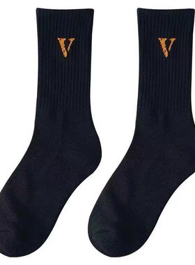欧美中筒黑橙大vfriends潮袜