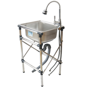 厨房不锈钢水槽单槽带支架加厚拉丝洗菜盆洗碗池水池单盆简易架子