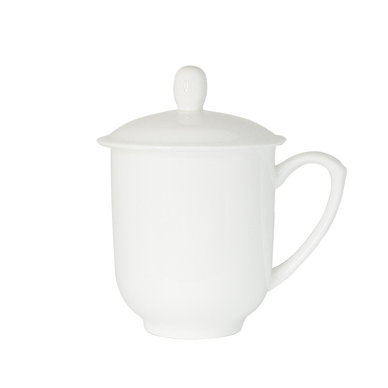 景德镇茶描金杯骨瓷带盖茶杯水杯企业办公会议杯公司水杯定制LOGO