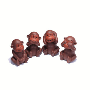 宜兴紫砂茶宠摆件四不猴手工雕塑精品功夫生肖猴茶玩配件猴摆件