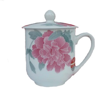 醴陵瓷器红官窑釉下彩手绘泡茶人大杯厚薄款 陶瓷带盖办公室水杯