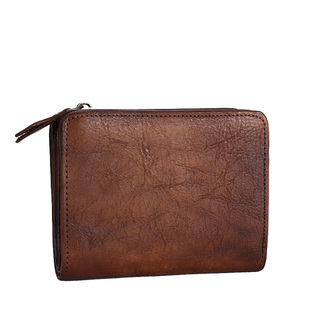 法缇斯复古真皮短款钱包女士手工软皮夹头层牛皮小钱夹男士手腕包