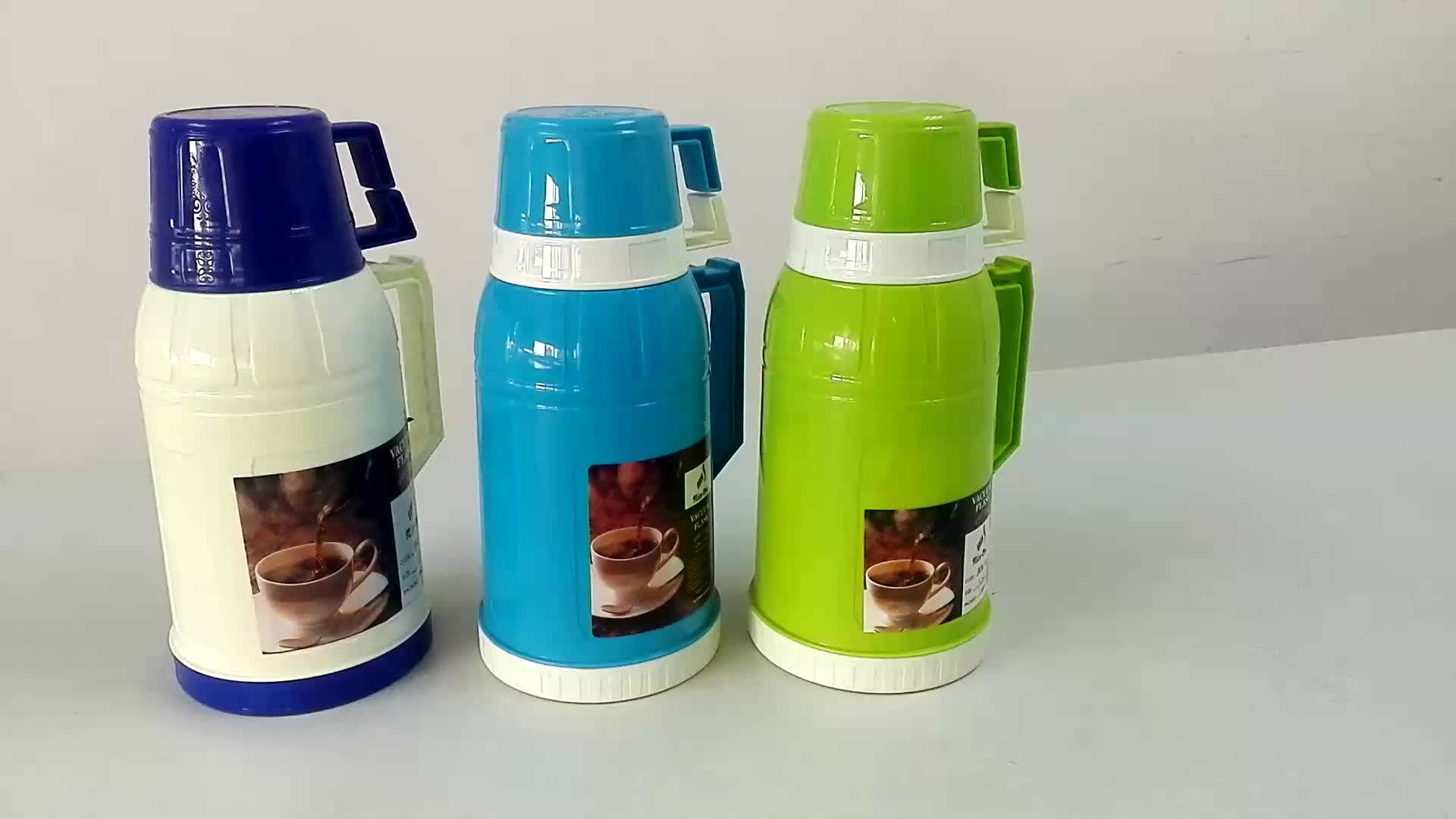 1200ml Thermos Flask Hot Water Bottle Two Cups Plastic Thermos Vacuum