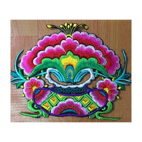 苗绣机绣绣花牡丹花花瓶鸟戏牡丹补丁漏洞衣服布贴