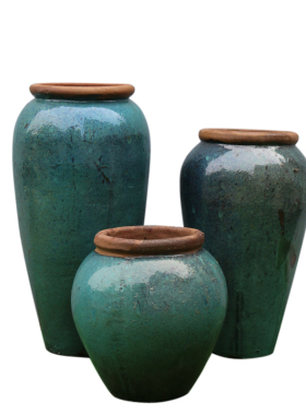 热销蓝色土陶花瓶景观落地式组合