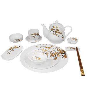 陶瓷酒店餐具摆台套装星级饭店会所包厢用品骨质瓷盘碗碟黄金梅花