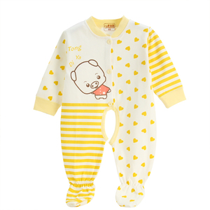 03-6-9个月新生婴幼儿春秋夏季长袖包脚纯棉连体衣服宝宝爬服哈衣