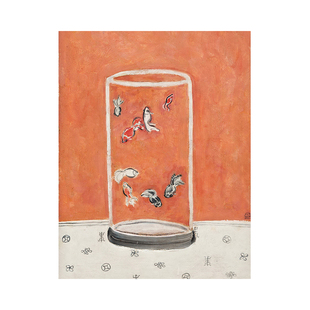 常玉八尾金鱼装饰画现代玄关餐厅挂画当代画家油画名画走廊卧室画