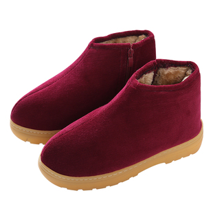 冬季男女手工老棉鞋加绒加厚保暖防滑牛筋底边拉链棉鞋居家月子鞋