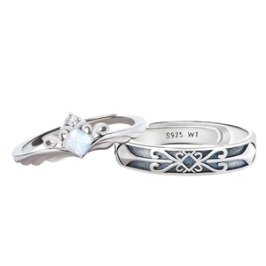 公主与骑士对戒情侣款纯银戒指一对小众设计刻字订婚礼物送男女友