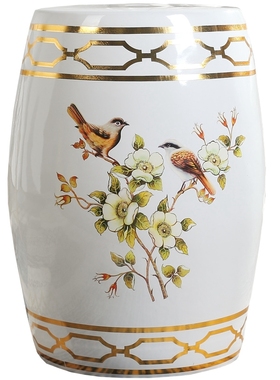 美式花鸟陶瓷鼓凳瓷墩瓷凳子景德镇凉墩换鞋凳古筝凳圆凳轻奢摆件