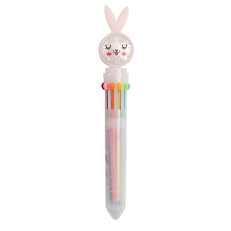 多色圆珠笔彩色10色按压式十色原子笔卡通创意笔女可爱少女创意彩色油笔手账专用小清新小学生多功能合一水笔