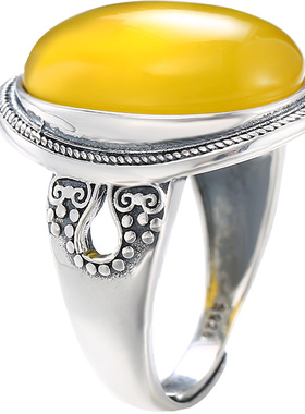 复古泰银镶嵌蜜蜡活口戒指空托