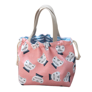 日式饭盒袋男生 女孩可爱800ML便当包韩版环保帆布学生卡通