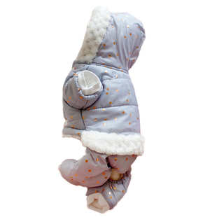 宠物狗狗猫咪衣服秋冬季款四脚裤羽绒棉衣波点法兰绒加厚泰迪比熊