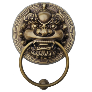 中式铜拉手纯铜仿古兽头门环装饰老式虎头拉环复古大门狮子头拉手