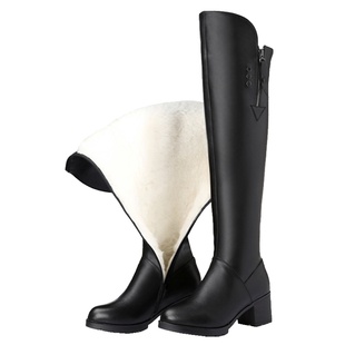 真皮羊毛马靴女士长筒棉靴子女冬靴长靴过膝靴女高跟厚底大码女靴