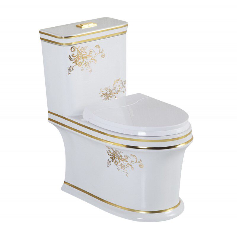 欧式彩色彩金马桶卫浴金边坐座便器四孔超漩虹吸节水静音彩花坐厕
