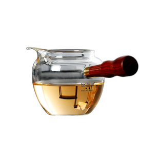 玻润实木把手公道杯 日式侧把耐热玻璃分茶器 茶海均杯茶具配件