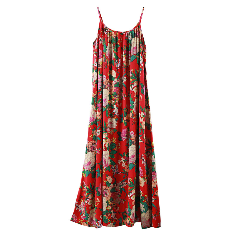 棉麻吊带印花无袖连衣裙女夏纯棉