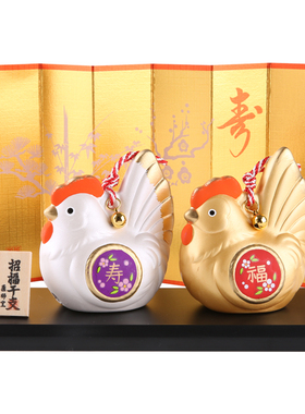 日本进口药师窑陶瓷银白生肖鸡