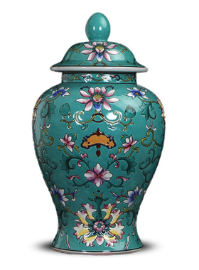 景德镇粉彩缠枝莲将军罐现代摆件