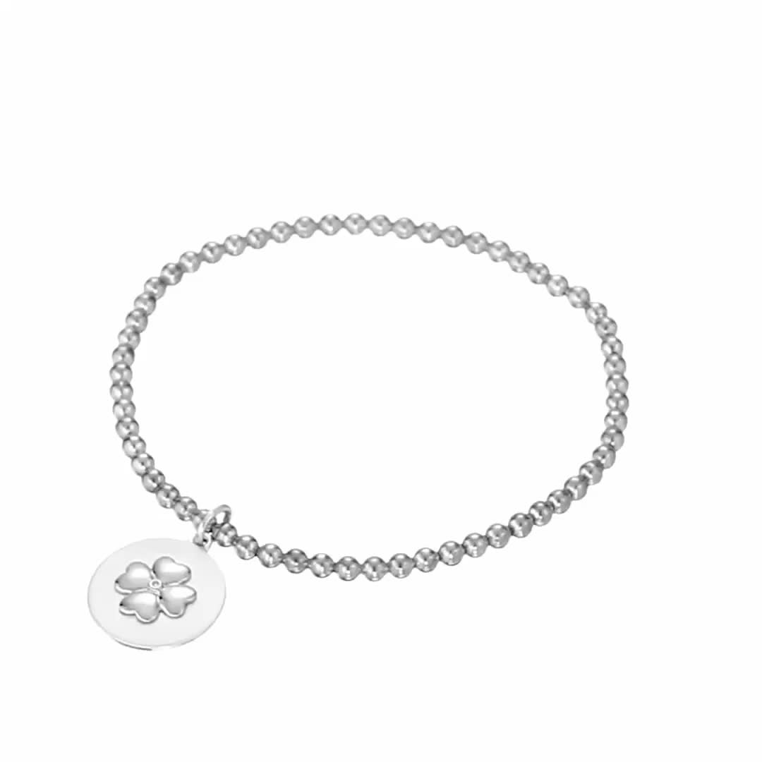 Sterling Silver Bracelet For Women,Stretch Bead Bracelet,Accent Charm