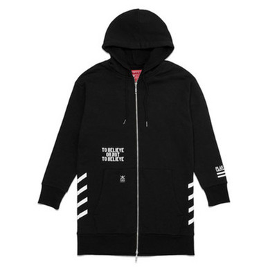 阿信同款长版黑色男女连帽外套