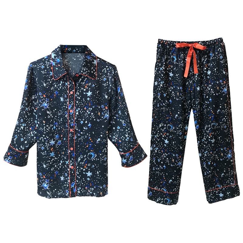 蕾恰春夏季女士真絲睡衣簡(jiǎn)約時(shí)尚女夏桑蠶絲家居服性感七分袖套裝