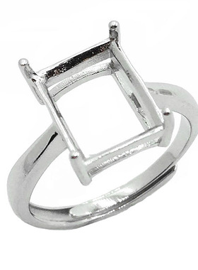 925银戒指空托女款长方形四爪