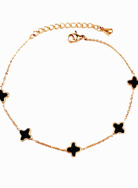 18K五个幸运四叶草钛钢彩金手饰