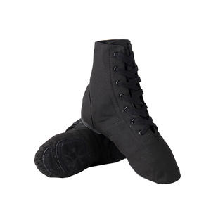 红舞鞋舞蹈鞋帆布爵士靴男软底练功鞋民族女成人教师专用黑色舞鞋