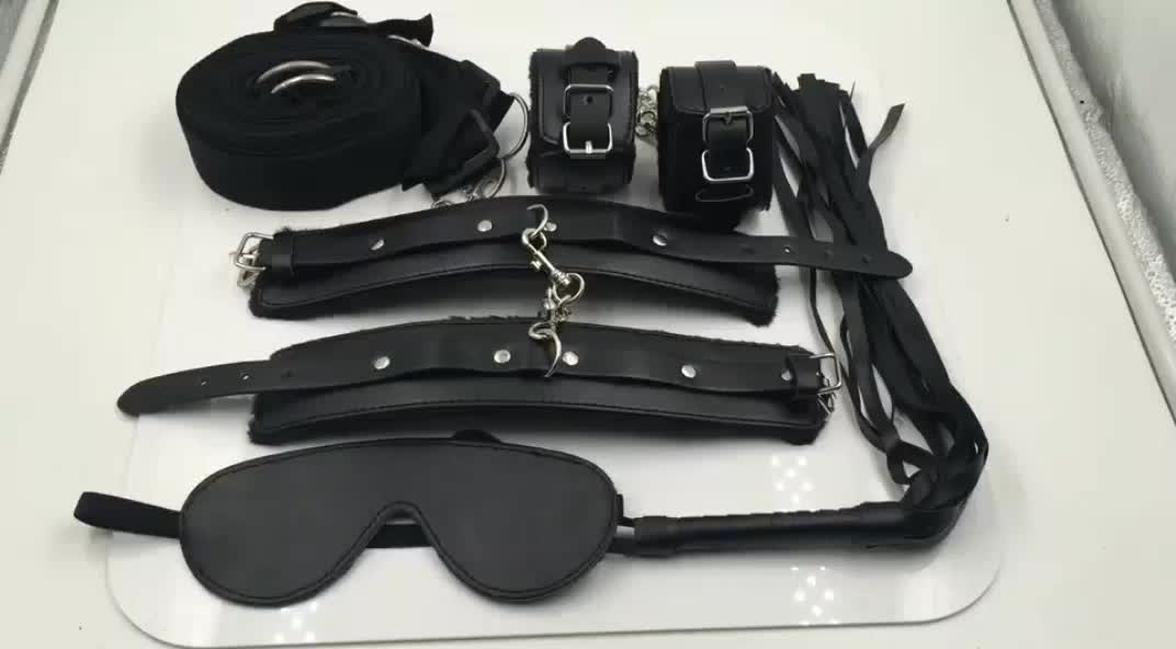 7pcs Set Leather Bondage Kit Bed Restraints Slave Fetish Handcuff Toys