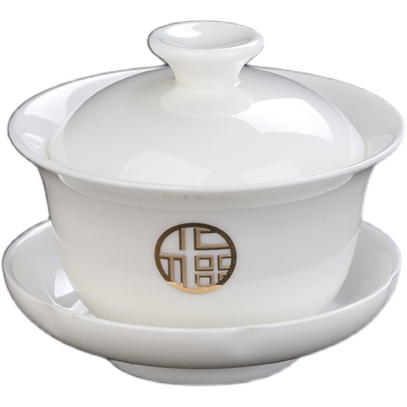 羊脂玉盖碗功夫茶具白瓷陶瓷茶具